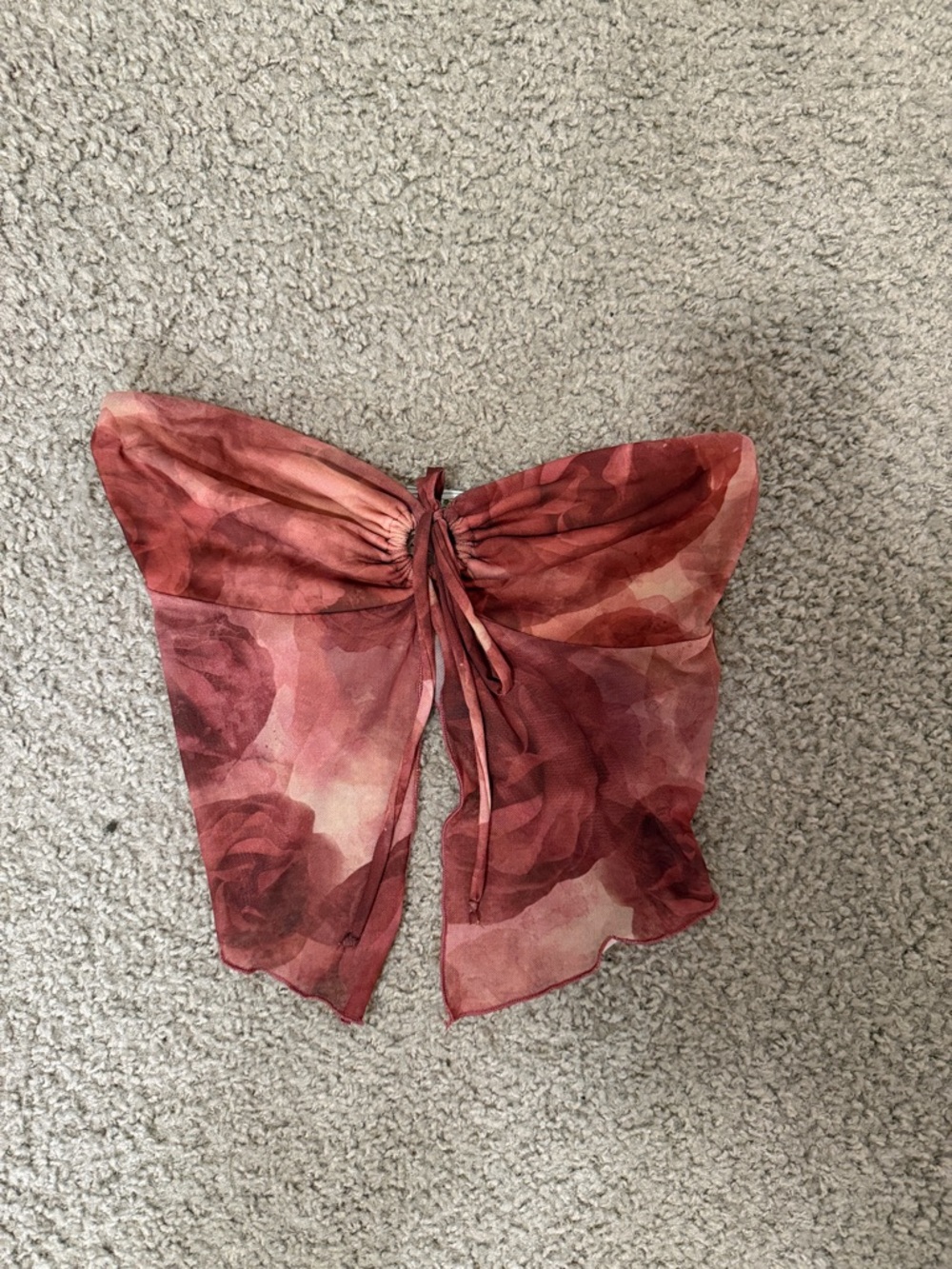 Mahina Floral Rose Print Sheer Tie-Front Tube Top - Pink Red